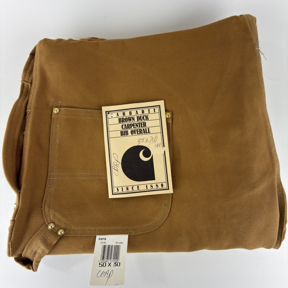 Carhartt Double Knee Carpenter Bib Overalls Nail Apron Mens 50x30 66FB NWT‎ USA